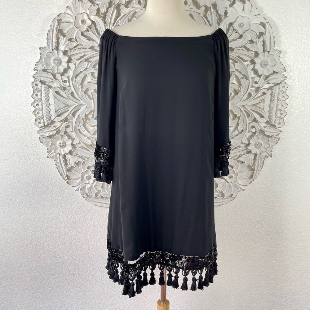 {Mestiza} Black Cha Cha Sequin Tassel Dress, Size S